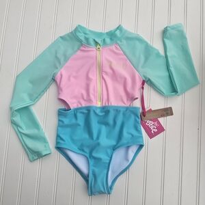 NEW Justcie Rash Guard Colorblock Kids Swimwear - Pink Blue Girls 5/6